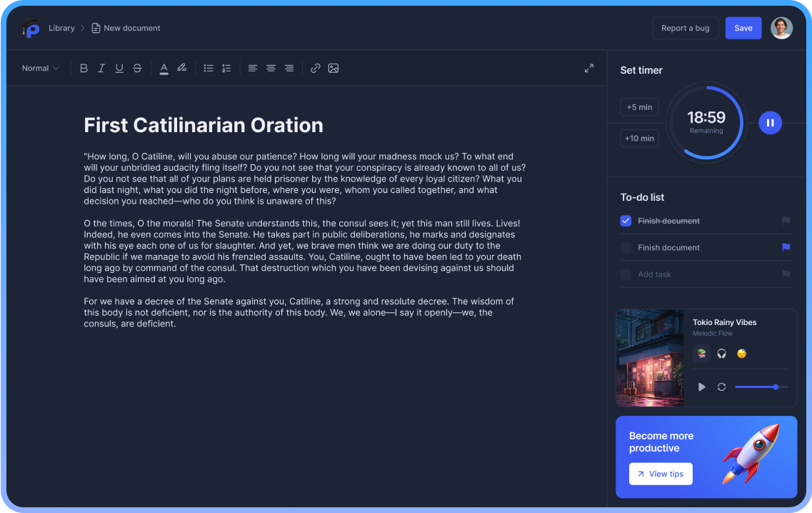Screenshot of productiveU application