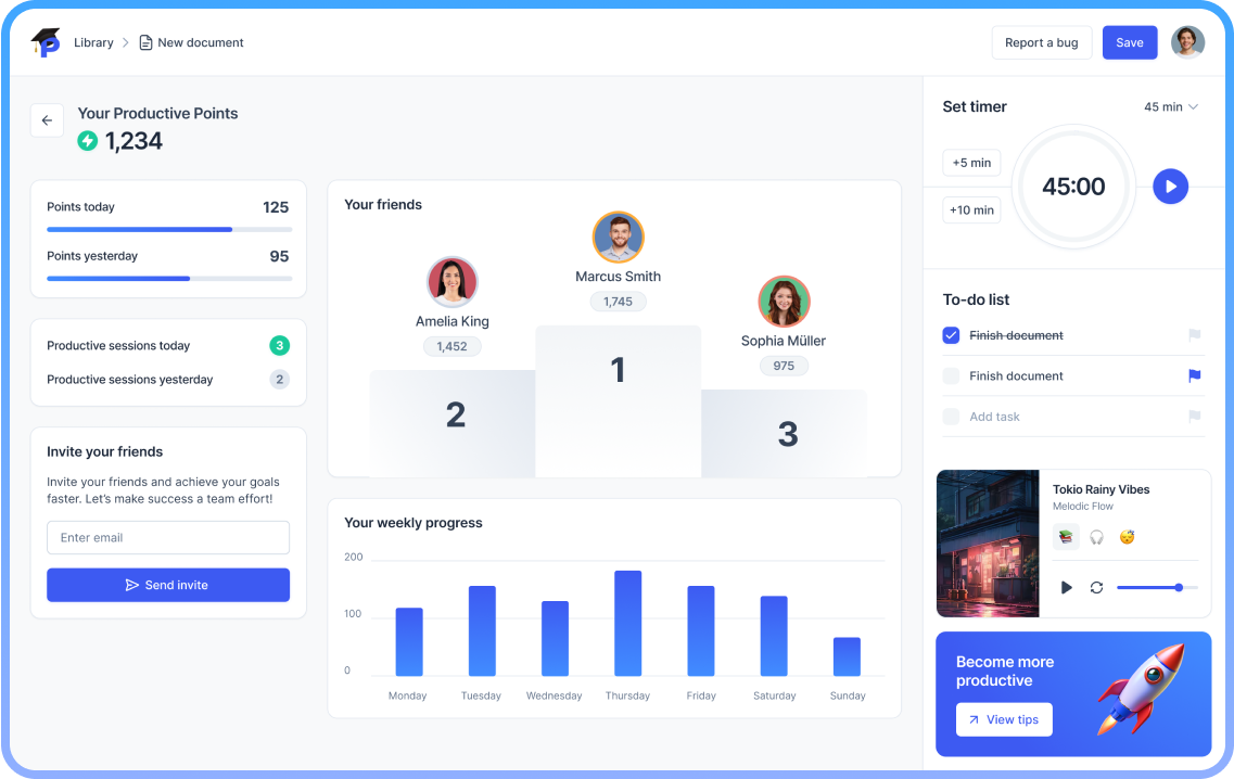 Screenshot of productiveU app